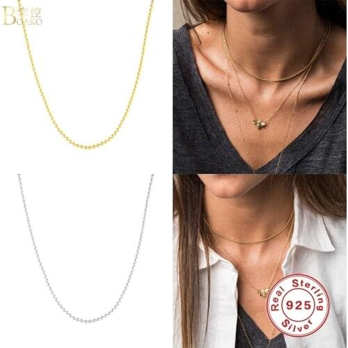 BOAKO 2mm Gold Beads Necklace For Women 2020 Silver 925 Jewelry Necklace Charms Chains Fine Jewelry Choker Bijoux Femme #12.11