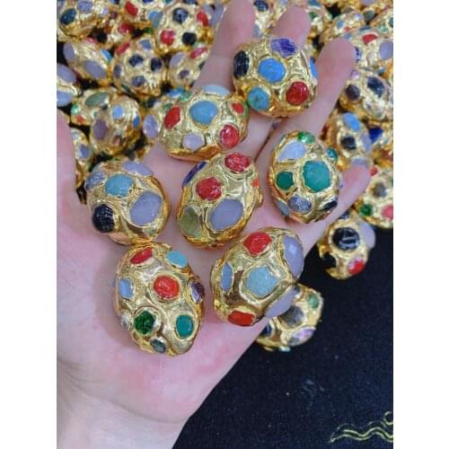 Jewelry Finding Space Beads , Oval Colorful Natural Stone Beads Space finding For the Bracelet Necklace DIY Making ,24k 10pcs