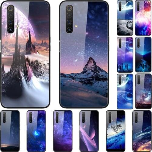 Case For Realme X50 Back Phone Cover Black Silicone Bumper With Tempered Glass Star Sky Series