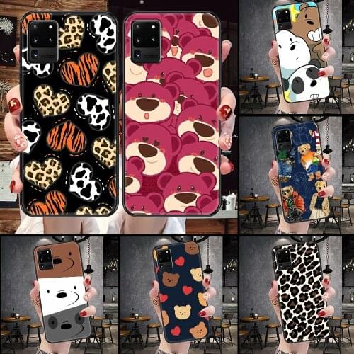 Love pink bear Leopard Phone case For Samsung Galaxy Note 4 8 9 10 20 S8 S9 S10 S10E S20 Plus UITRA Ultra black luxury coque