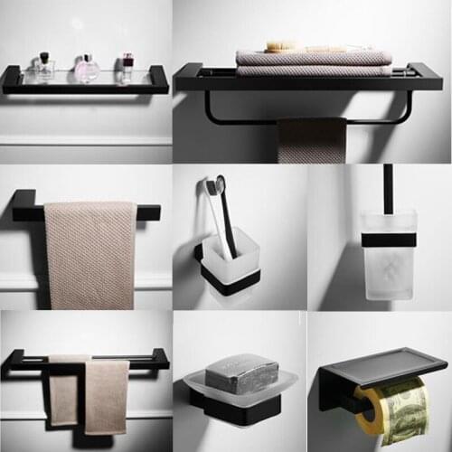 Black short towel holder triangle basket stainless steel bathroom storage set towel rack bathroom hardware bathroom accessories