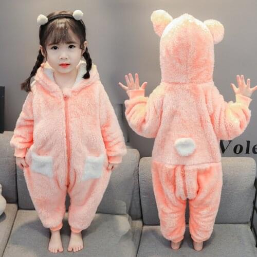 Childrens One-piece Pajamas Winter Flannel Thickening Baby Years Autumn and Winter Baby Comfortable Coral Fleece Super Cute