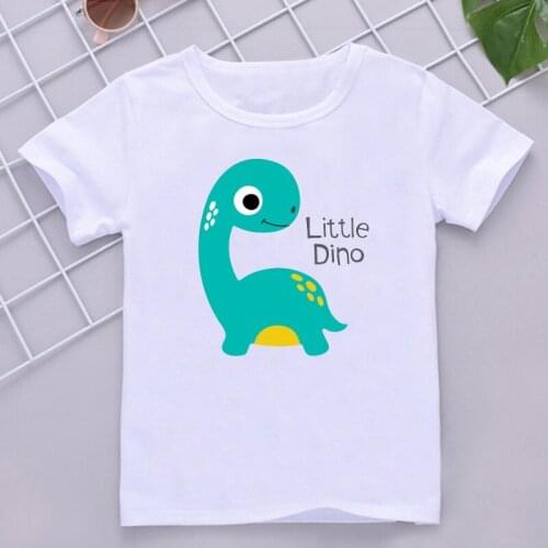 Kids T Shirt Cute Baby Dinosaur Cartoon Print Summer T-Shirt Short Sleeve White Tshirt Tops Little Dinosaur Children Clothes