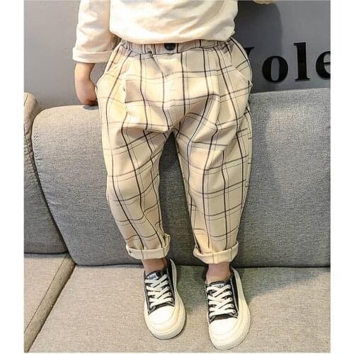 Childrens plaid casual pants, female childrens spring and autumn long pants, baby all-match harem pants