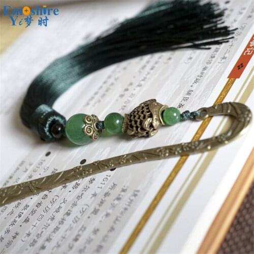 Ancient Chinese China Pendant Bookmarks Tassel Green Vintage Gift for Girls Boys Friends Valentines Day Retro Bookmarks M178
