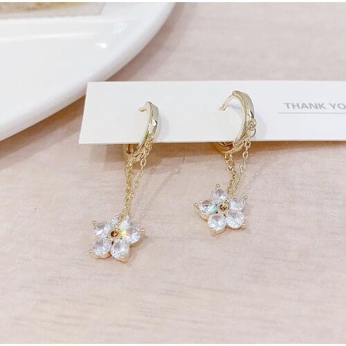 Hot Sale Super Shining Transparent Cubic Crystal CZ Flower Earring for Women AAA Bling Zirconia Drop Shipping Accessories Gfit