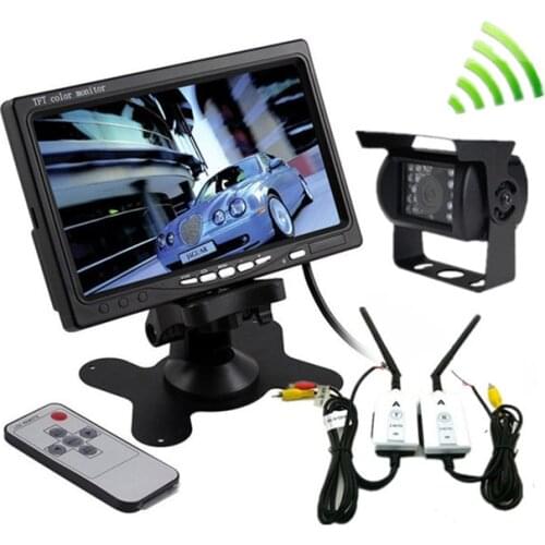 12-24V Truck Vehicle Wireless Camera Display Kit 18LED IR Night Vision Waterproof Vehicle Reversing Cameras For Truck/Trailer/RV