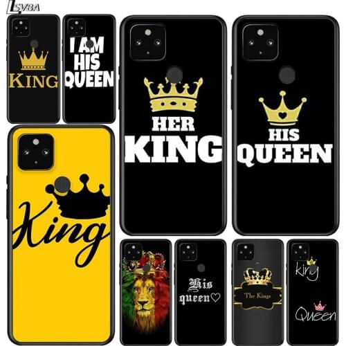 King Queen Crown Shockproof Cover for Google Pixel 5 5A 4 4A XL 5G Black Phone Case Shell Soft Fundas Coque Capa