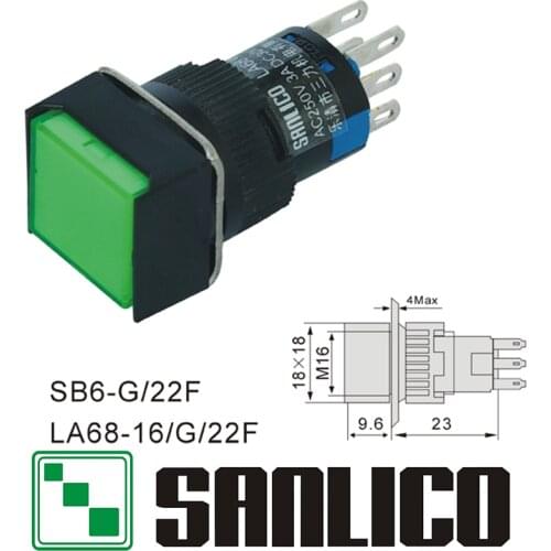 Square Head Push Button Switch XB6ECA31P XB6ECA41P LA68 LAS1 LAY16 XB6G/22F Momentary Spring Return 16mm