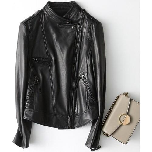 300% Real Leather Female Jacket Streetwear Skeepskin Coat Fashion Casual Korean Elegant Punk Short Leather Jackets 68625