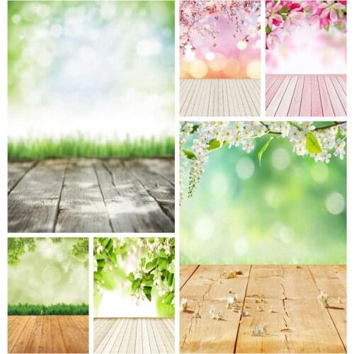 Spring Easter Wooden Floor Grassland Light Bokeh Peach Flower Blossom Photo Background Photophone Photography Backdrop Photozone