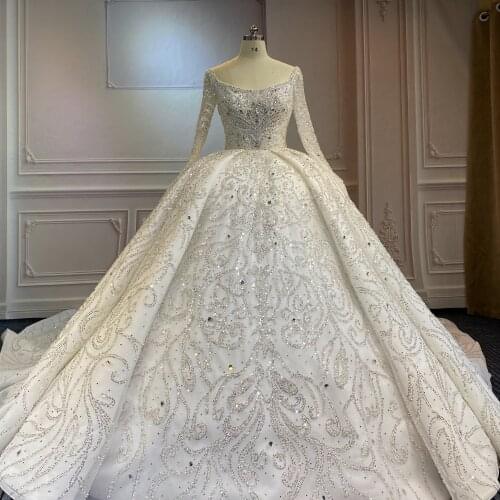Marnham Luxury Wedding Dress Bridal Dresses Off the Shoulder Ball Gown Long Trail Full Sleeves