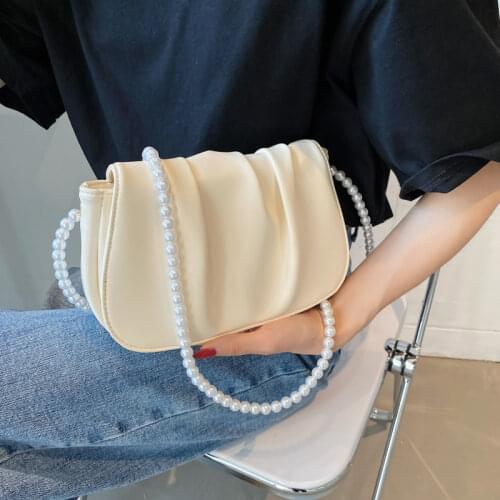 Fashion High Quality Women Shoulder Bags Ladies Pearl Chain Strap Messenger Bag Purses and Handbags Elegant Simple Female Bags