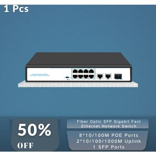 Fiber Optic SFP Gigabit Fast Ethernet Network Switch 8*10/100M POE Ports 2*10/100/1000M Ethernet Uplink Ports