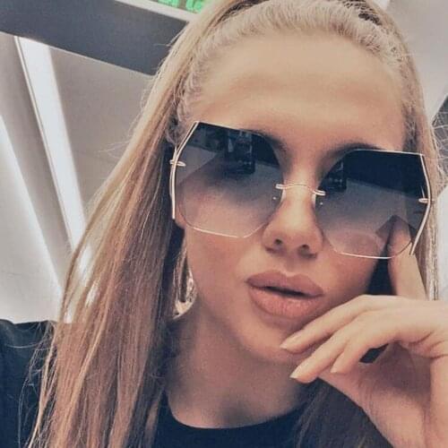 Ins Popular Rimless Square Eyewear Luxury Brand Fashion Vintage Sunglasses Women Anti-UV Travel Driving Hiking Cycling Glasses