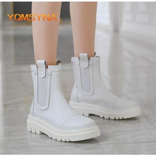 YQMSYNA Casual Shoes Comfortable Non-slip Flat With Round Toe Chelsea Boots Genuine Leather Breathable Office Women Boots AS336
