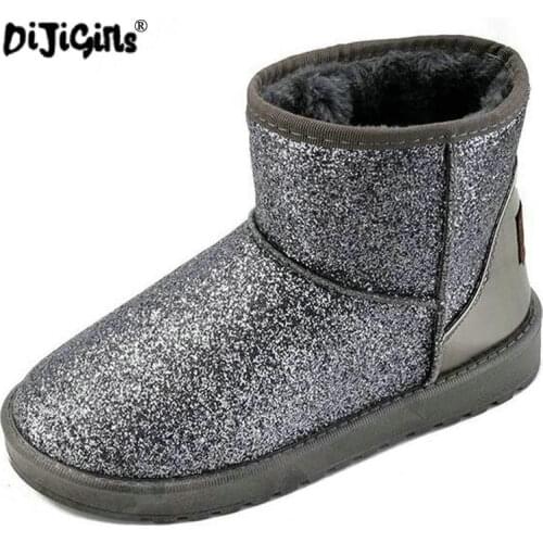 DIJIGIRLS Bling Glitter Snow Boots Women Thick Fur Warm Flat Platform Cotton Sequined Cloth Ankle Boots Winter Shoes