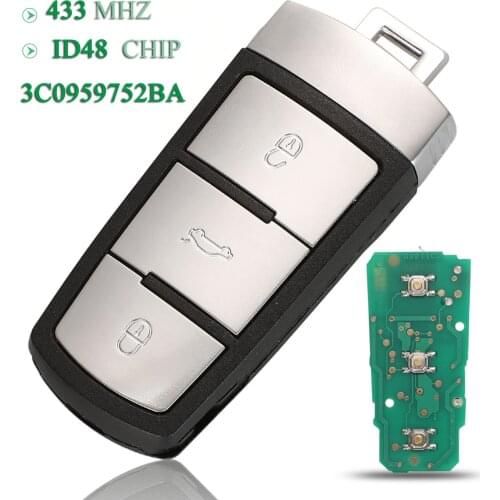 Bilchave 3 Buttons Smart Remote Car Key 434Mhz ID48 Chip Fob For VW Passat B6 3C B7 Magotan CC Replacement FCCID: 3C0959752BA