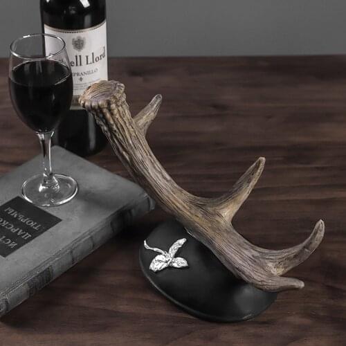 Unique Red Antler Shape Wine Shelf Retro Crafts Ornaments Home Decoration Sculpture