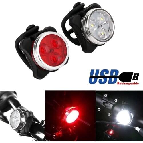 Bicycle Cycling Bike Head Front Rear Tail 3 Led Light Usb Rechargeable 4 Mode Small Size Aluminum Alloy Material Fashionable