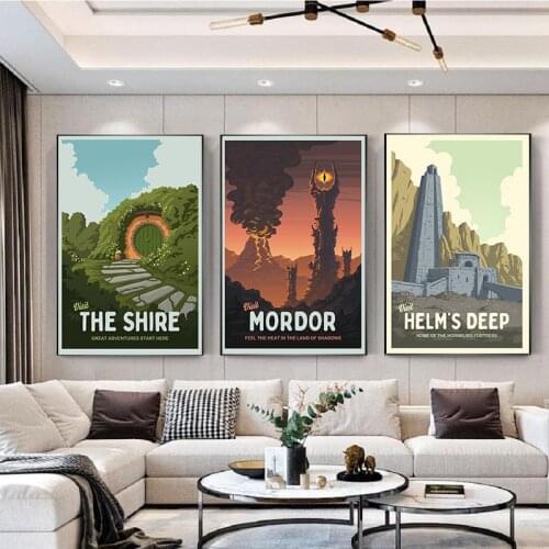 Vintage Travel Posters and Prints Inspired Landscape Minimalist Canvas Painting Movie Wall Pictures for Living Room Home Decor
