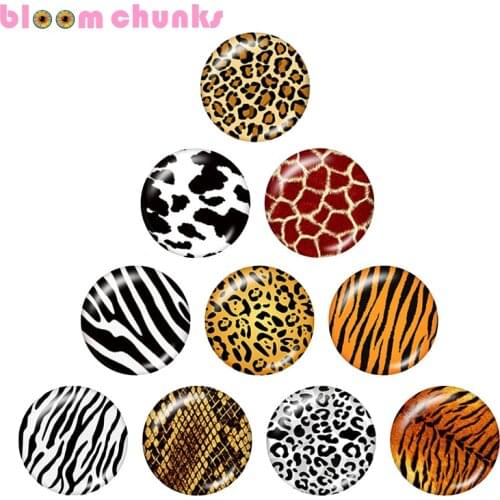 Tiger Leopard Zebra pattern 10pcs mixed 12mm/18mm/20mm/25mm Round glass cabochon jewelry flat back Making findings S1286