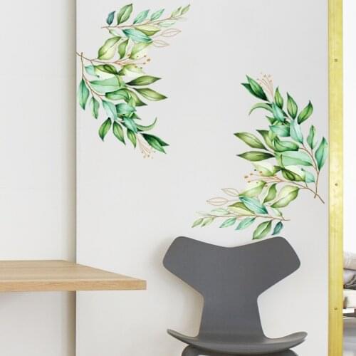 Green Leaf Wall Stickers for Bedroom Living room Wall Decor PVC Plant Wall Decals for Door Removable Art Wall Murals Home Decor