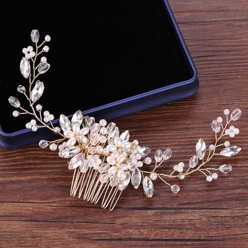 Pearl Crystal Flower Bridal Hair Combs Wedding Hair Accessories Ladies Gold Bridal Hair Comb Pearl Headpiece For Wedding
