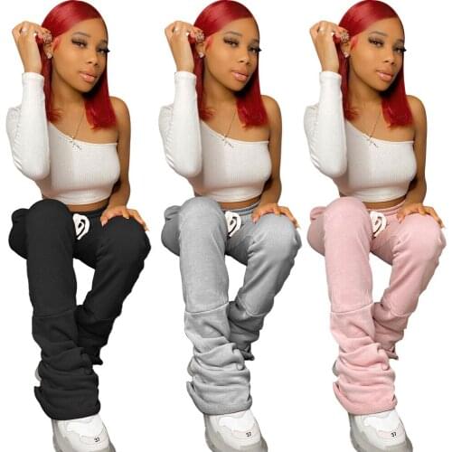 HY5192 womens casual trousers sexy hot sale autumn and winter plus velvet new stitching piled pants pants