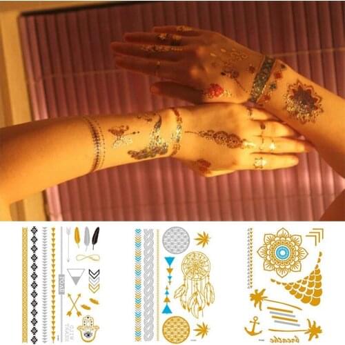 1 sheet Flash Boho Metallic Gold Feathers Shimmering Jewellery Festival Temporary Tattoo