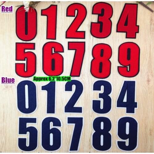 10.5*6.2CM big embroidered soccer number patch iron on for clothes 0-1 50 sets
