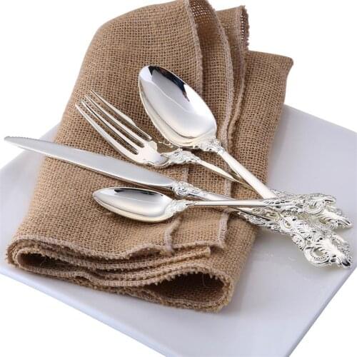 24pcs Luxury Silver Cutlery Set Wedding Silverware Western Royal Tableware Dinner Fork Knife Spoon Dinnerware Christmas Gift