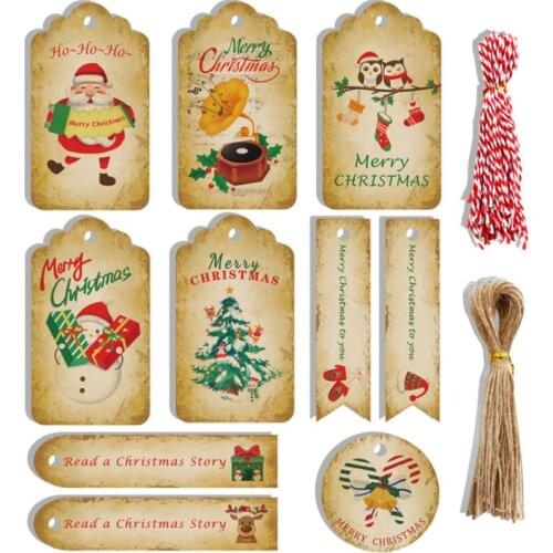 50pcs/set Retro Christmas Kraft Paper Tag Christmas Gift Bag Packaging Tag DIY Santa Christmas Tree Ornaments 2022 New Year Gift