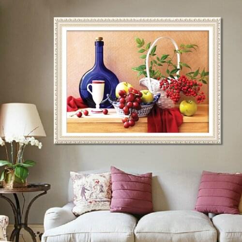 5D Full Drill DIY Diamond Painting Flower And Glass Bottle Baskets On The Table Cross Stitch Diamond Embroidery Home Decor