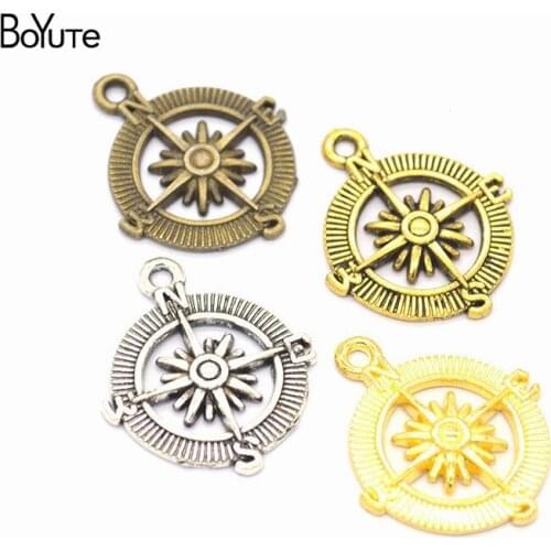 BoYuTe Wholesale (80 Pieces/Lot) Metal Alloy 26*22MM Compass Pendant Charms for Jewelry Making Diy