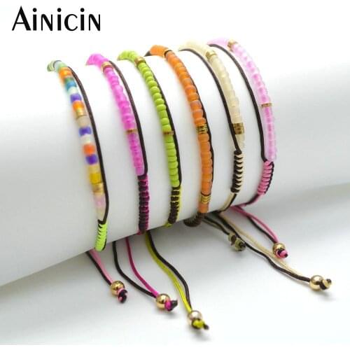 24pcs Neon Color Matte Surface Glass Beads Handmade Adjustable Bracelets For Women Summer Jewelry