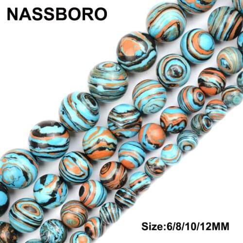 Natural Blue Malachite Peacock Coloring Stone Beads Round Loose Stone ball DIY Jewelry Bracelet Making 4/6/8/10/12MM