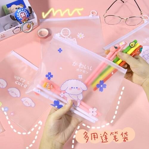 17x22cm Cartoon Transparent Pull Ring Pencil Case Cute Stationery Storage Bag Cosmetic Bag School Office Supply