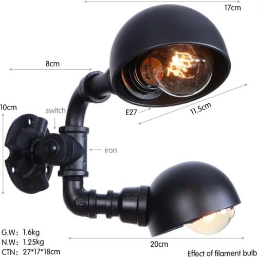 Edison American Retro Bedside Wall Lamp LED Industrial Wind Water Pipe Iron Decoration bar / Bedroom / Aisle / AC90-260V E27
