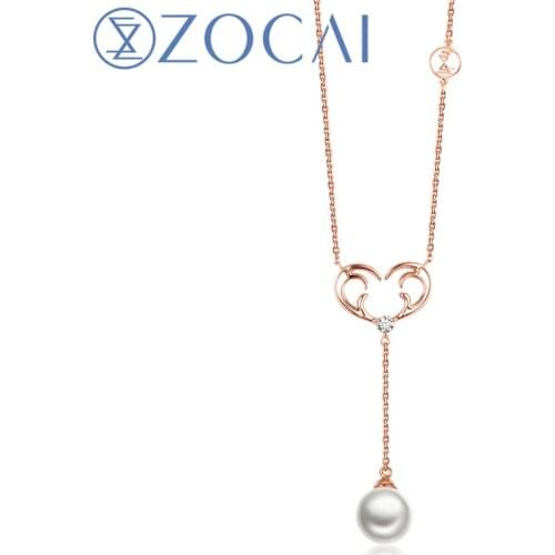 ZOCAI Choker The Christmas Reindeer Real 18K Rose Gold Real 0.07 CT Diamond Freshwater White Pearl Necklace JBC00023