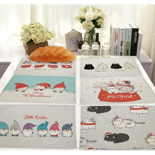 Cartoon cat with christmas hat placemat for dining table table mats table mat coffee table decor paper placemats for table Table