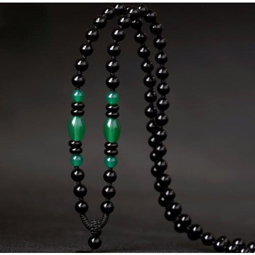 Natural Green Agate Hand-woven Necklace Fashion Pendant Jewelry Black Rope Women Men Classic Pendant