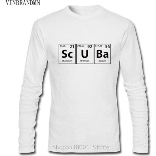 Porady Scuba (Sc-U-Ba) Periodic Elements Spelling Design T Shirt Men Chemistry Scuba Diver T-Shirt Casual Long Sleeve Diving Tee