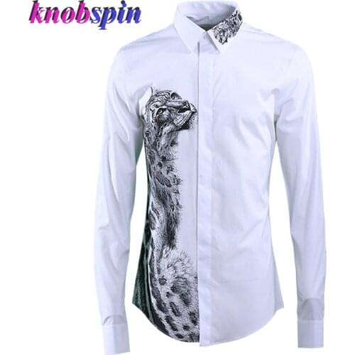 Ancient Ink Cheetah Printed Shirt men 2019 Slim Casual mens shirts turn-down collar Long sleeve 80% Cotton business male Camisa