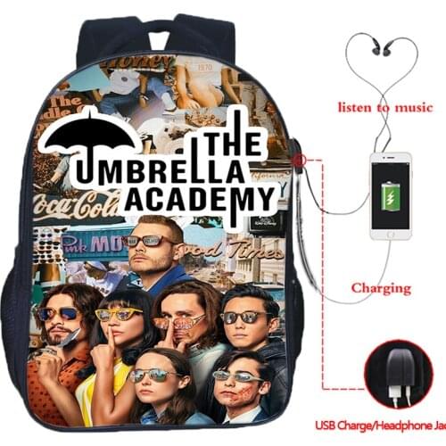 Mochila Comics Umbrella Academy USB Charging Backpack Boys/Girls Anime School Bag Teenage Laptop Rucksack Student Bookbag Hombre