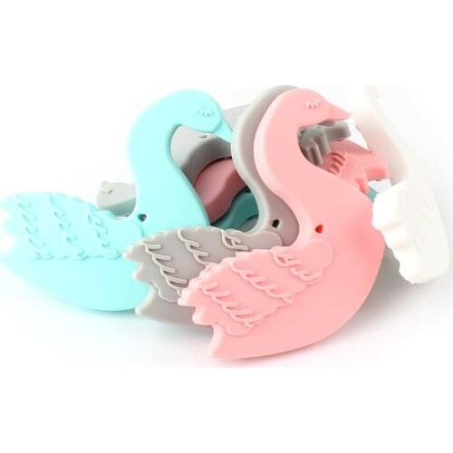 10pcs 80mm Swan Silicone Teethers rodent Infant Necklace Bracelet Mordedor Baby Gift Pendant DIY Pacifier Chain Toy BPA