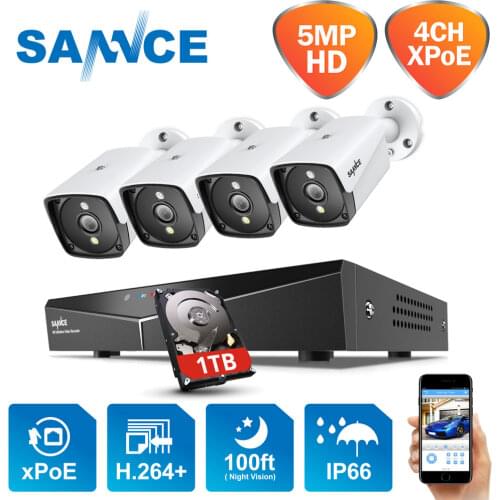 SANNCE 4CH POE NVR 5M CCTV System Video Recorder 4PCS 5MP Waterproof Home Security Night Vision Camera Surveillance Kits