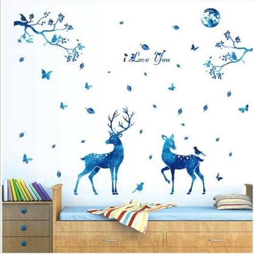 Nordic Modern Blue Starlight Deer Wall Stickers Living Room Entrance Bedroom Home Decor Decals PVC Removable Wallpaper Mural