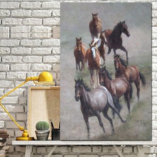 Modern Landscape Poster Print Abstract Seven Running Horses Oil Painting on Canvas Wall Picture for Living Room Cuadros Decor