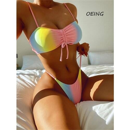 Tie Dye Thong Bikini Set 2 Piece Set Women Bathing Suit Women 2021 Swimwear Women Bikini Set Sexy